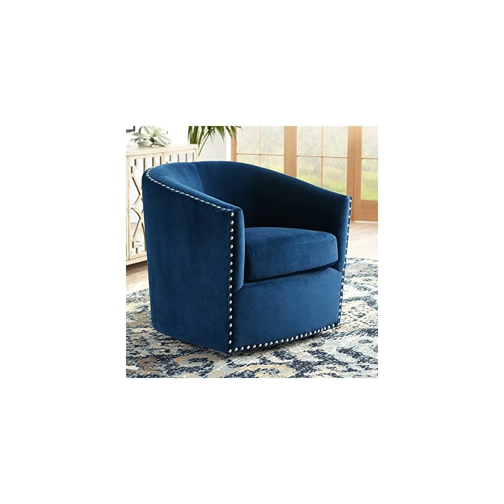 Studio 55D Fullerton Nail Head Trim Navy Blue Swivel Accent Chair