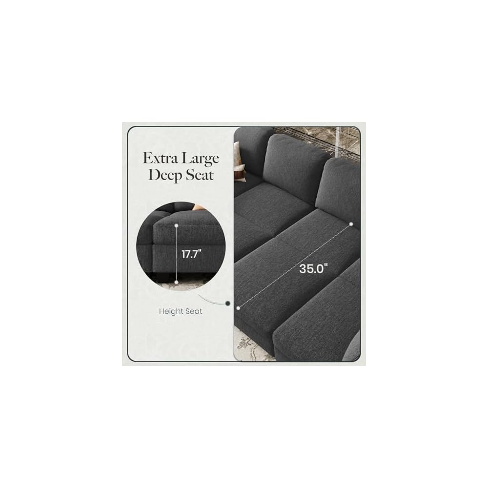 Belffin 111" Cloud Sectional Sleeper Sofa with Deep Seat Modular Sectional Sofa Bed Couches for Living Room. Dark Grey Couch