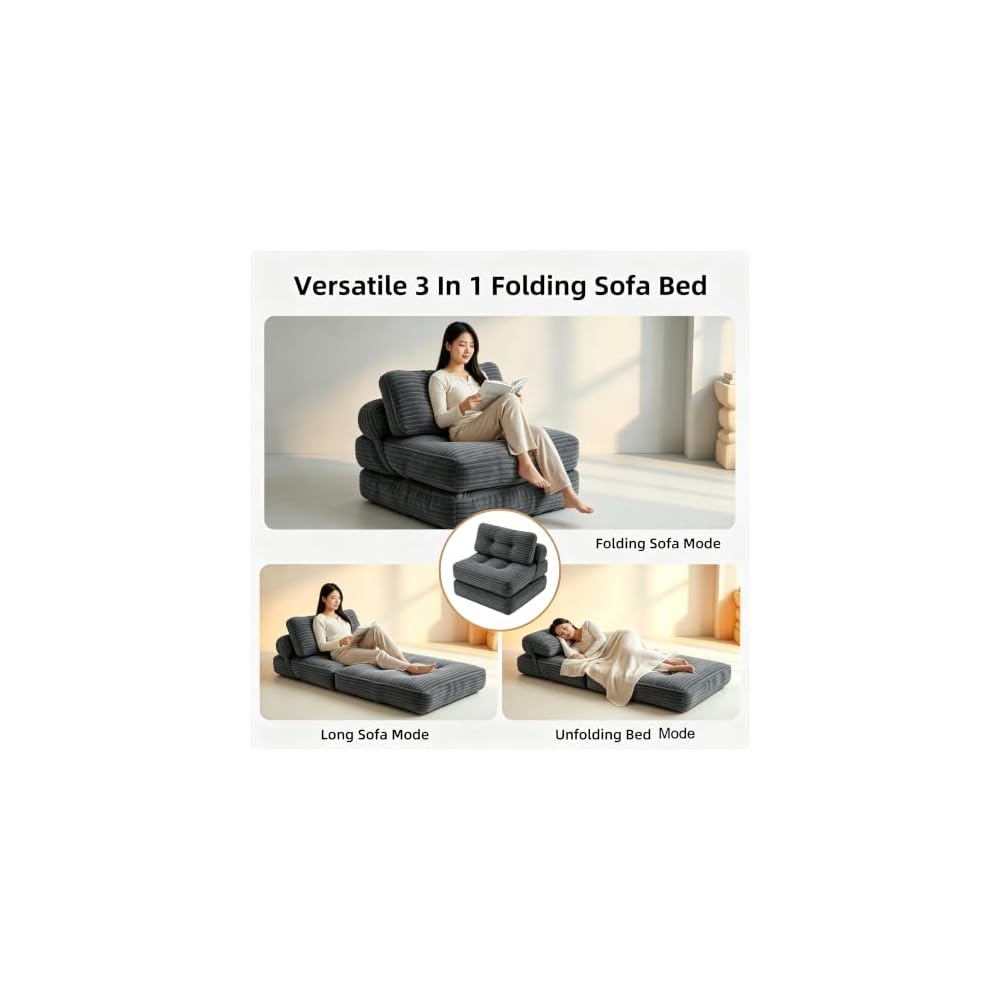 Folding Sofa Bed,Lightweight Portable Fold Out Chair Bed with 2 Pillows