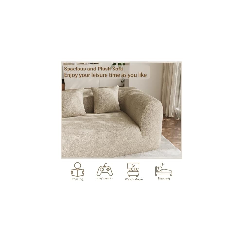 120" Oversized Sectional Couches for Living Room, Comfy Plush Boneless Modular Sectional Sofa, Modern Modular Couch Chenille Cloud Couch Sectionals, 4 Seater, No Assembly Needed, Light Brown