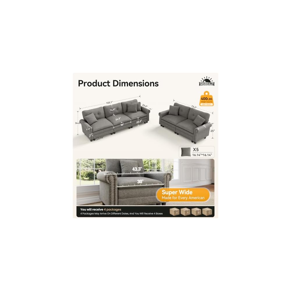 SUNSHINE VALLEY Modular Sectional Couch and Loveseat Set for Living Room