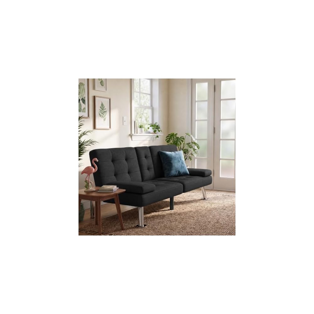 Furmax Linen Futon Sofa Bed, Adjustable Futon Couch for Living Room