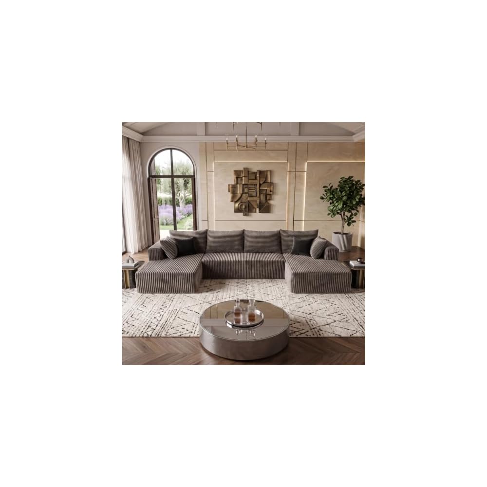 Ivorymoon 126" Boneless U‑Shaped Sectional Sofa for Living Room & Apartment