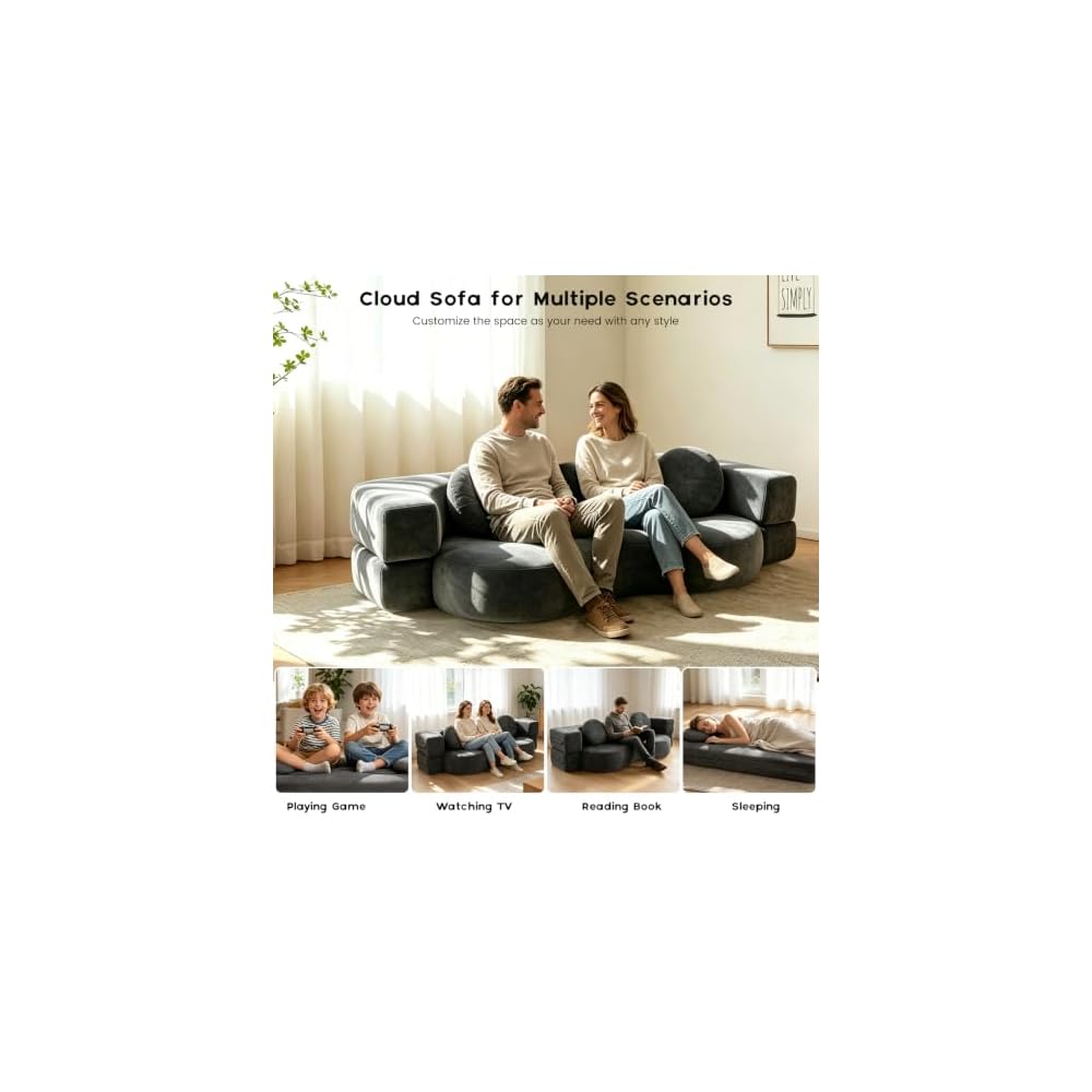 75" Convertible Futon Sofa Bed Boneless Sleeper Couch for Living Room -Grey