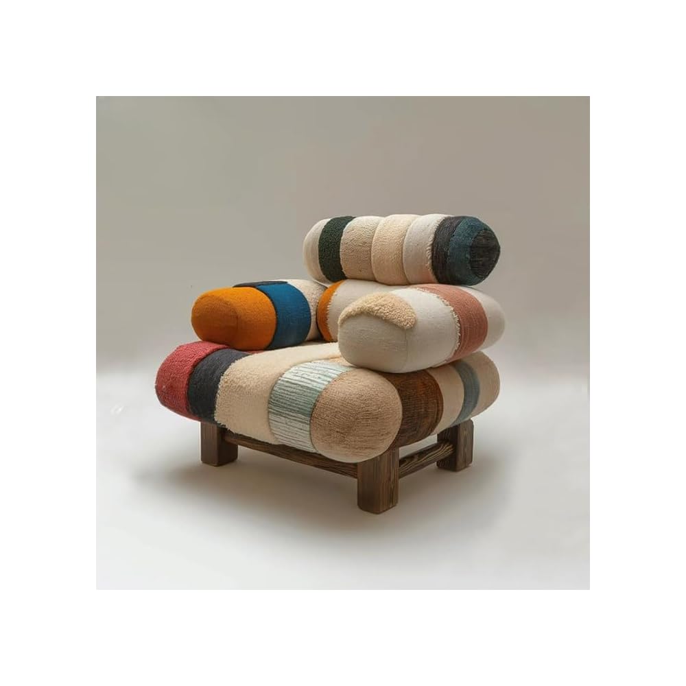 Modern Patchwork Accent Lounge Chair – Nordic Plush Upholstered Armchair with Solid Wood Frame, Artistic Color Block Sofa Chair for Living Room, Bedroom & Creative Interiors
