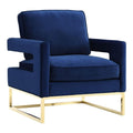 TOV Furniture The Avery Collection Modern Style Living Room Den Leather Upholstered Armchair with Gold Legs, Navy