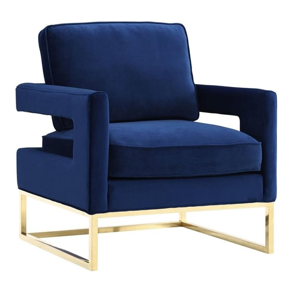 TOV Furniture The Avery Collection Modern Style Living Room Den Leather Upholstered Armchair with Gold Legs, Navy