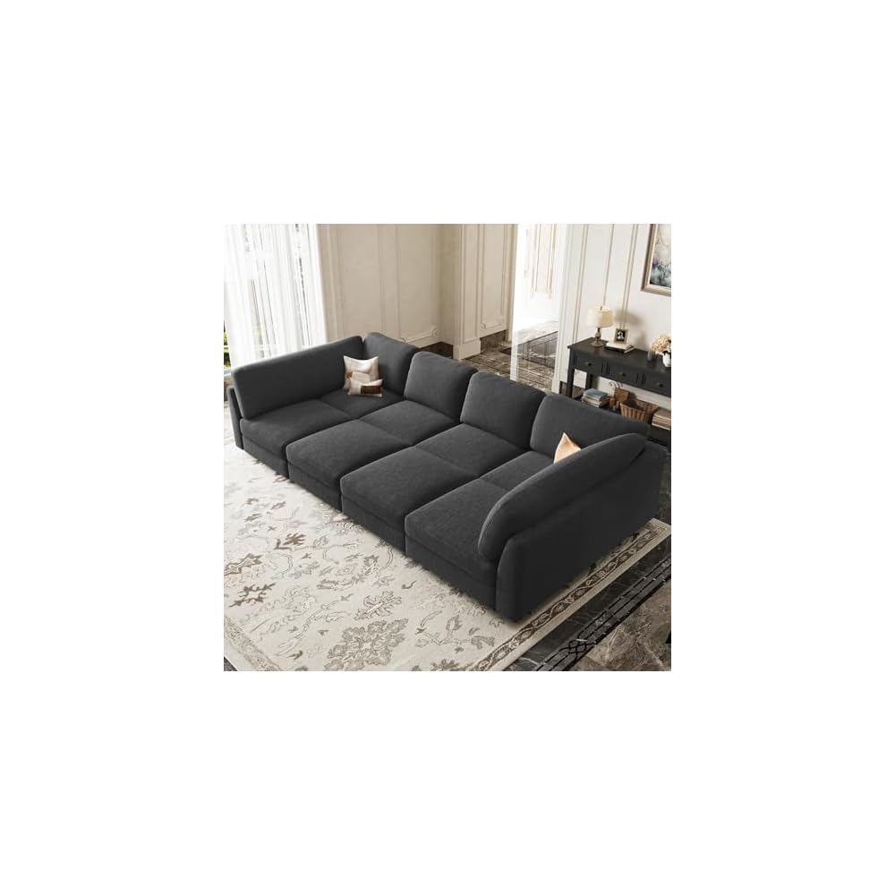 Belffin 111" Cloud Sectional Sleeper Sofa with Deep Seat Modular Sectional Sofa Bed Couches for Living Room. Dark Grey Couch