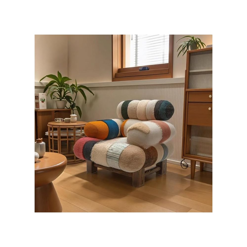 Modern Patchwork Accent Lounge Chair – Nordic Plush Upholstered Armchair with Solid Wood Frame, Artistic Color Block Sofa Chair for Living Room, Bedroom & Creative Interiors