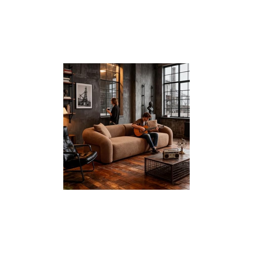 HAMORE 103.5" Modern Sectional Sofa Couch,Modular Curved Sofa,Durable Fabric Upholstery,Solid Wood Frame,Comfortable High-Density Sponge,Perfect for Living Room,Apartment and Family Spaces,Camel