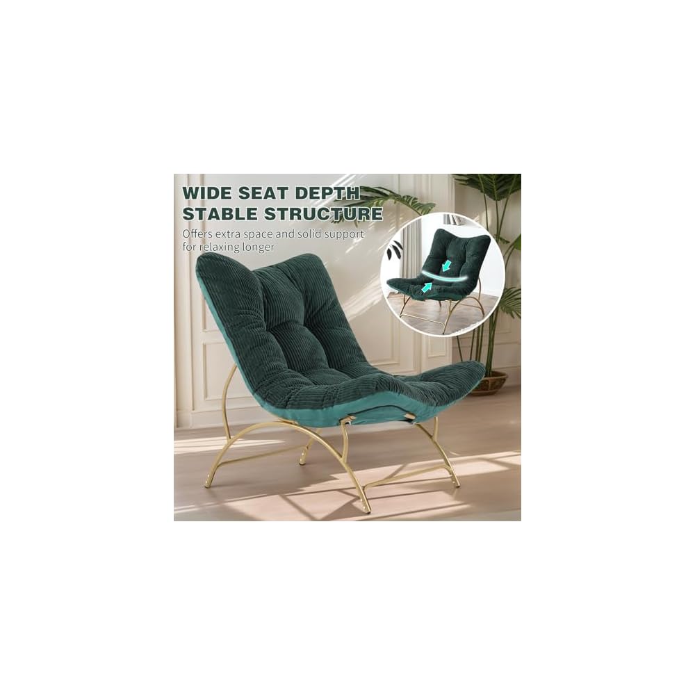 Welnow Accent Lounge Lazy Chair, Comfy Soft Reading Chair, Dark Green