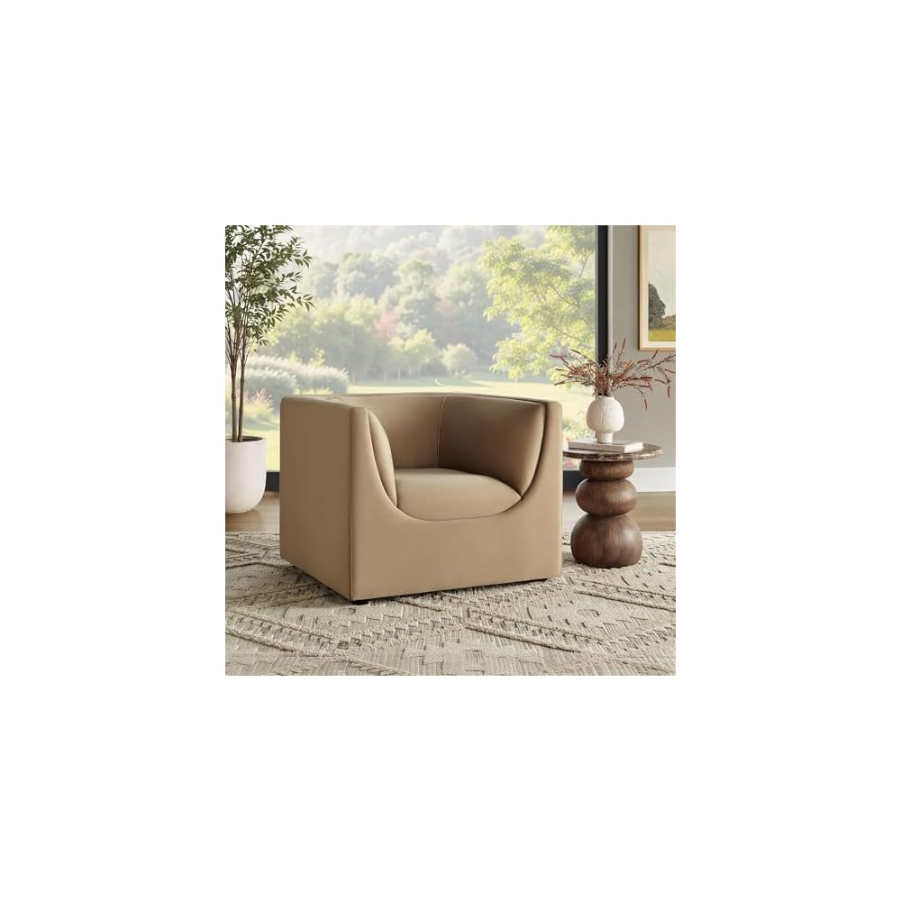 Modway Hilda Modern Curved Back Performance Velvet Armchair in Taupe – Plush Upholstered Accent Chair for Living Room, Apartment, Office