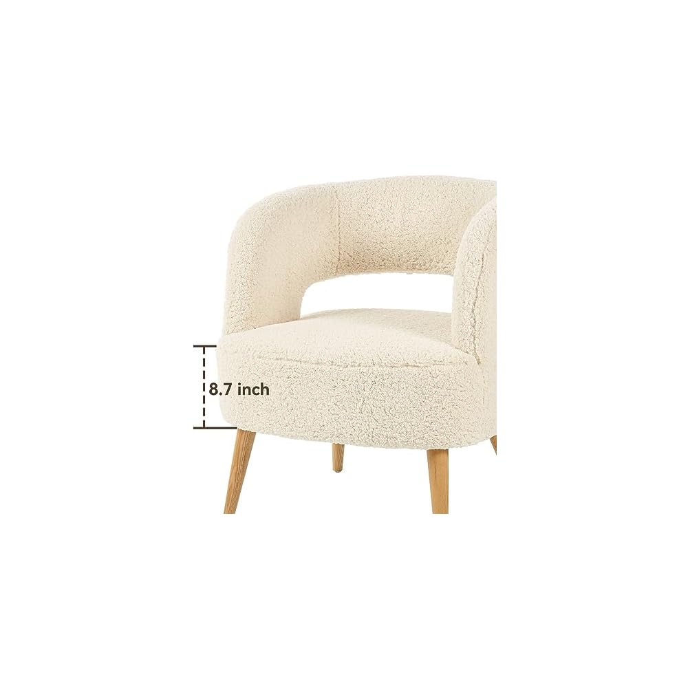 Retraction Built Accent Chair with Ottoman Teddy Fleece Upholstered Armchair Mid-Century Modern Comfortable Chairs and Ottoman Set with Wooden Legs for Living Room, Bedroom(Beige)