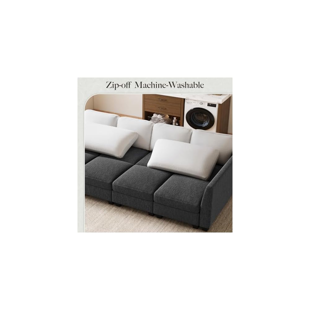 Belffin 111" Cloud Sectional Sleeper Sofa with Deep Seat Modular Sectional Sofa Bed Couches for Living Room. Dark Grey Couch