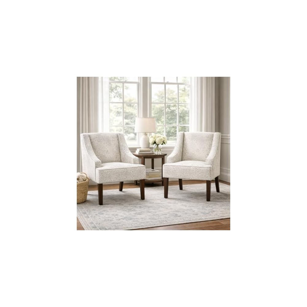 HomePop Classic Swoop Arm Accent Chair - Cream & Gray Vintage Stencil