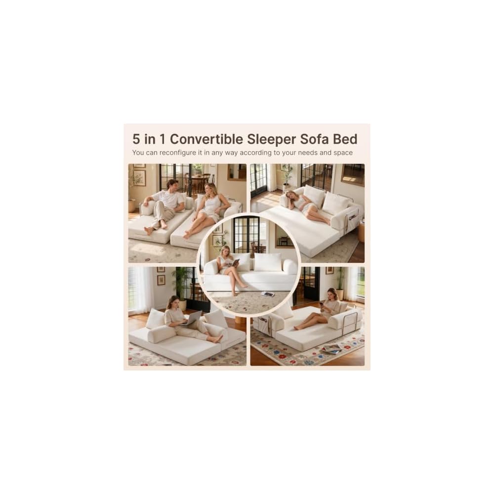 78" Convertible Sofa Bed, 5-in-1 Corduroy Futon Couch with Storage Pocket