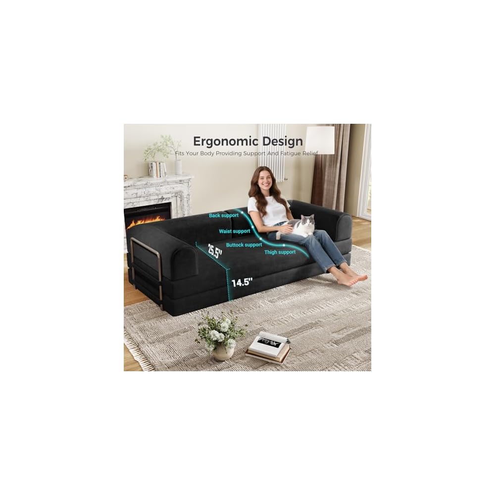 78.8" Convertible Sofa Bed,Corduroy Futon Couch, Folding Pull Out Futon Sofa,No Assembly Boneless Couch for Living Room