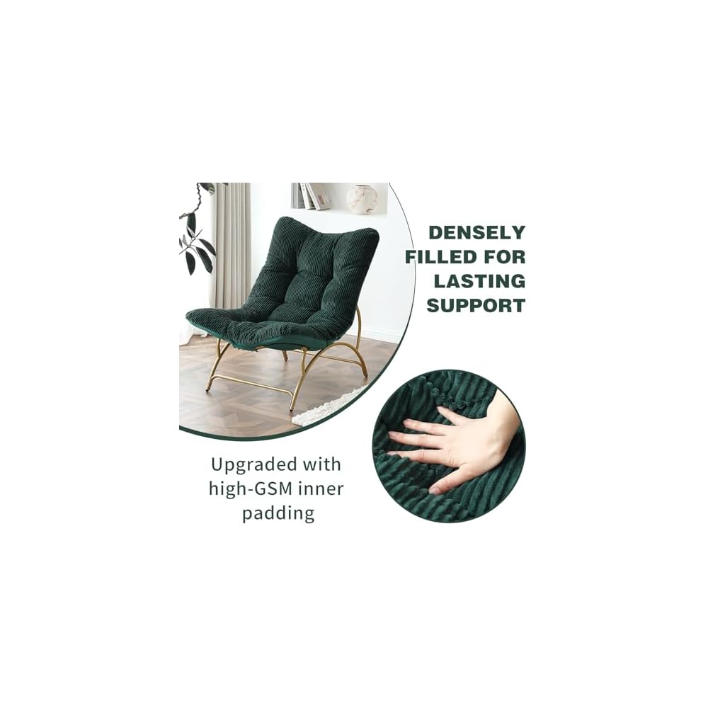 Welnow Accent Lounge Lazy Chair, Comfy Soft Reading Chair, Dark Green