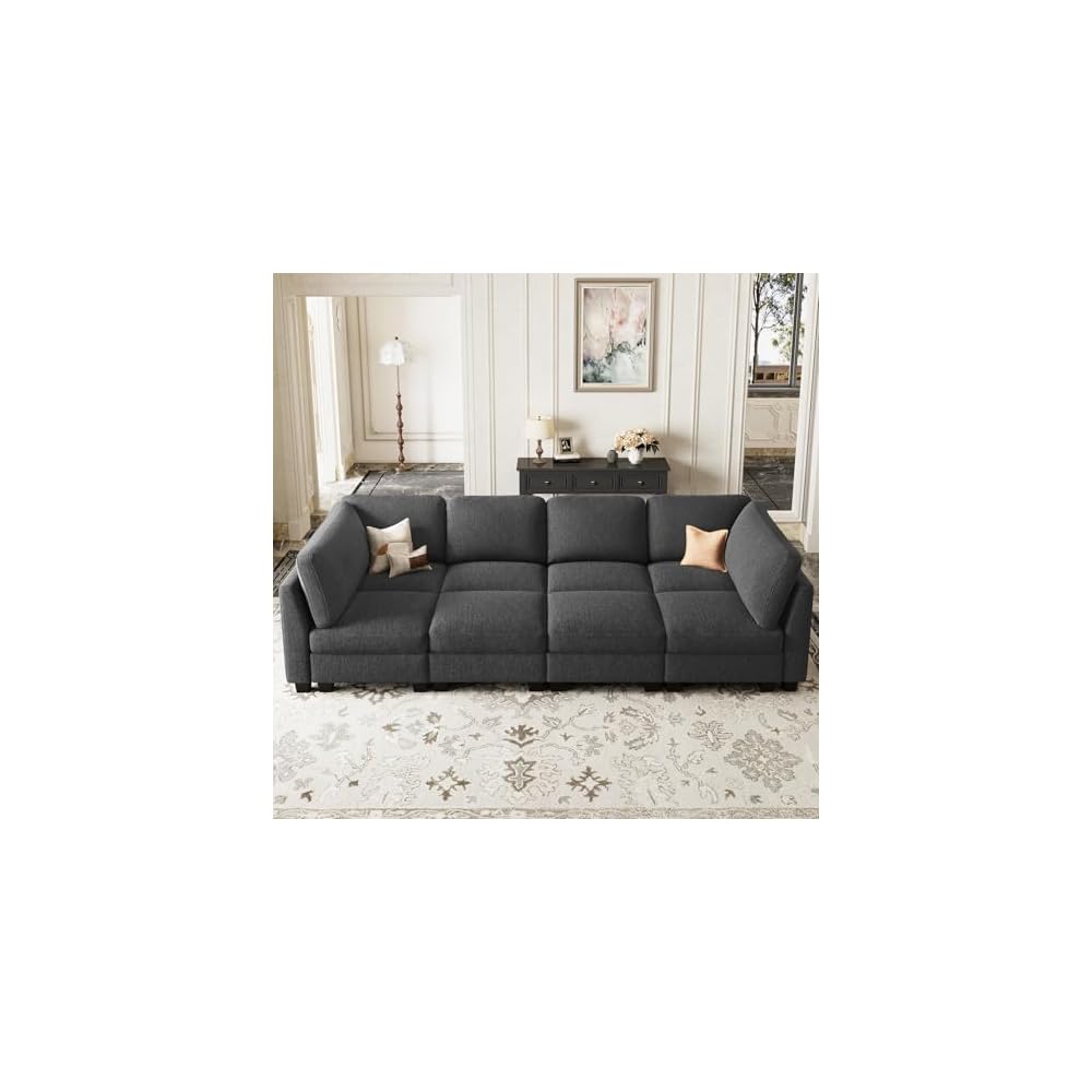 Belffin 111" Cloud Sectional Sleeper Sofa with Deep Seat Modular Sectional Sofa Bed Couches for Living Room. Dark Grey Couch