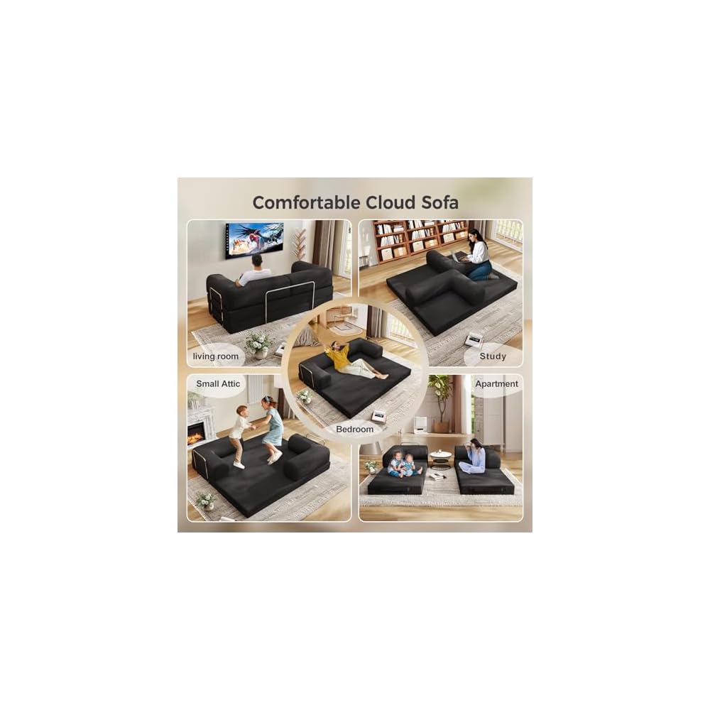 78.8" Convertible Sofa Bed,Corduroy Futon Couch, Folding Pull Out Futon Sofa,No Assembly Boneless Couch for Living Room