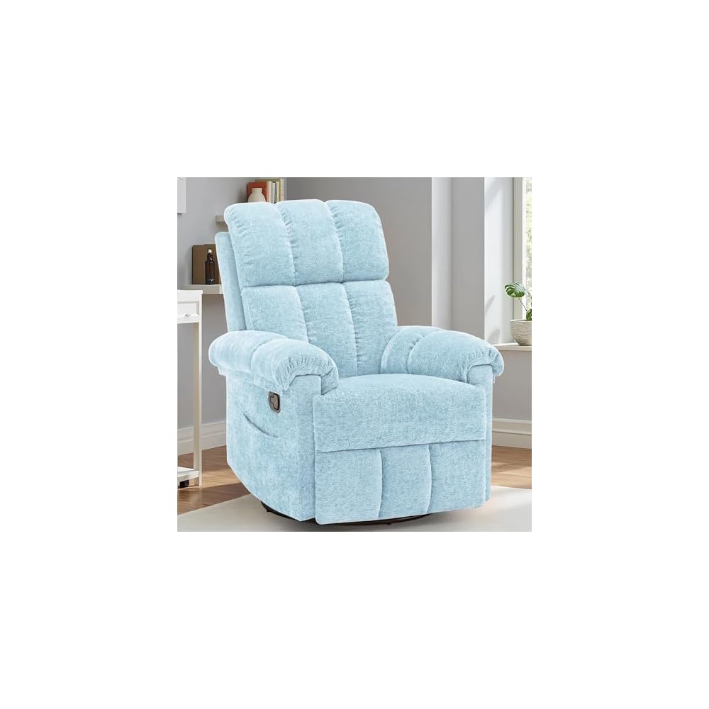 Korser Recliner Chair, Swivel Rocker Recliner Chair for Adults, Small Recliners for Small Spaces, Upholstered Manual Recliner with Side Pockets, Nursery Rocking Chair for Living Room, Chenille, Beige