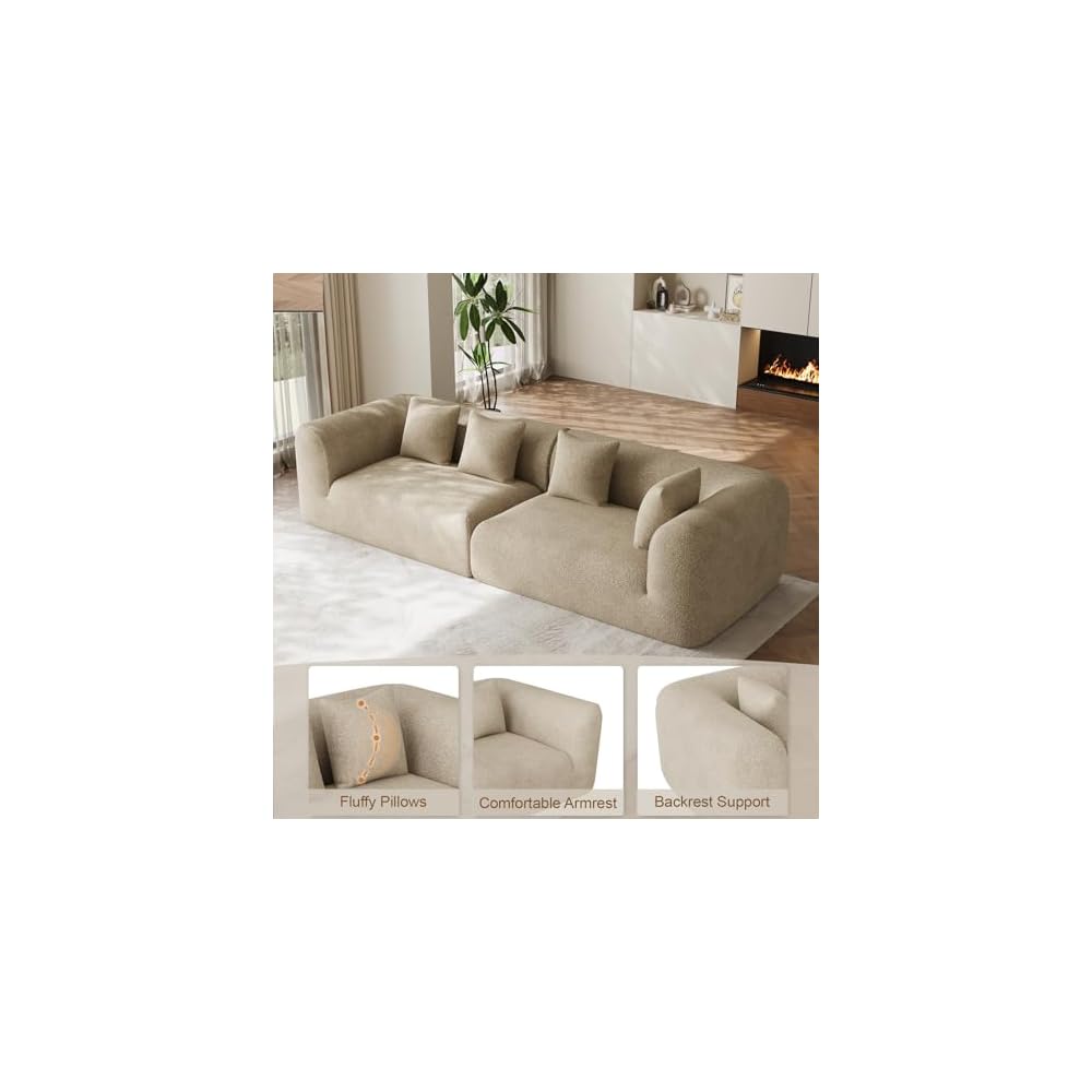 120" Oversized Sectional Couches for Living Room, Comfy Plush Boneless Modular Sectional Sofa, Modern Modular Couch Chenille Cloud Couch Sectionals, 4 Seater, No Assembly Needed, Light Brown