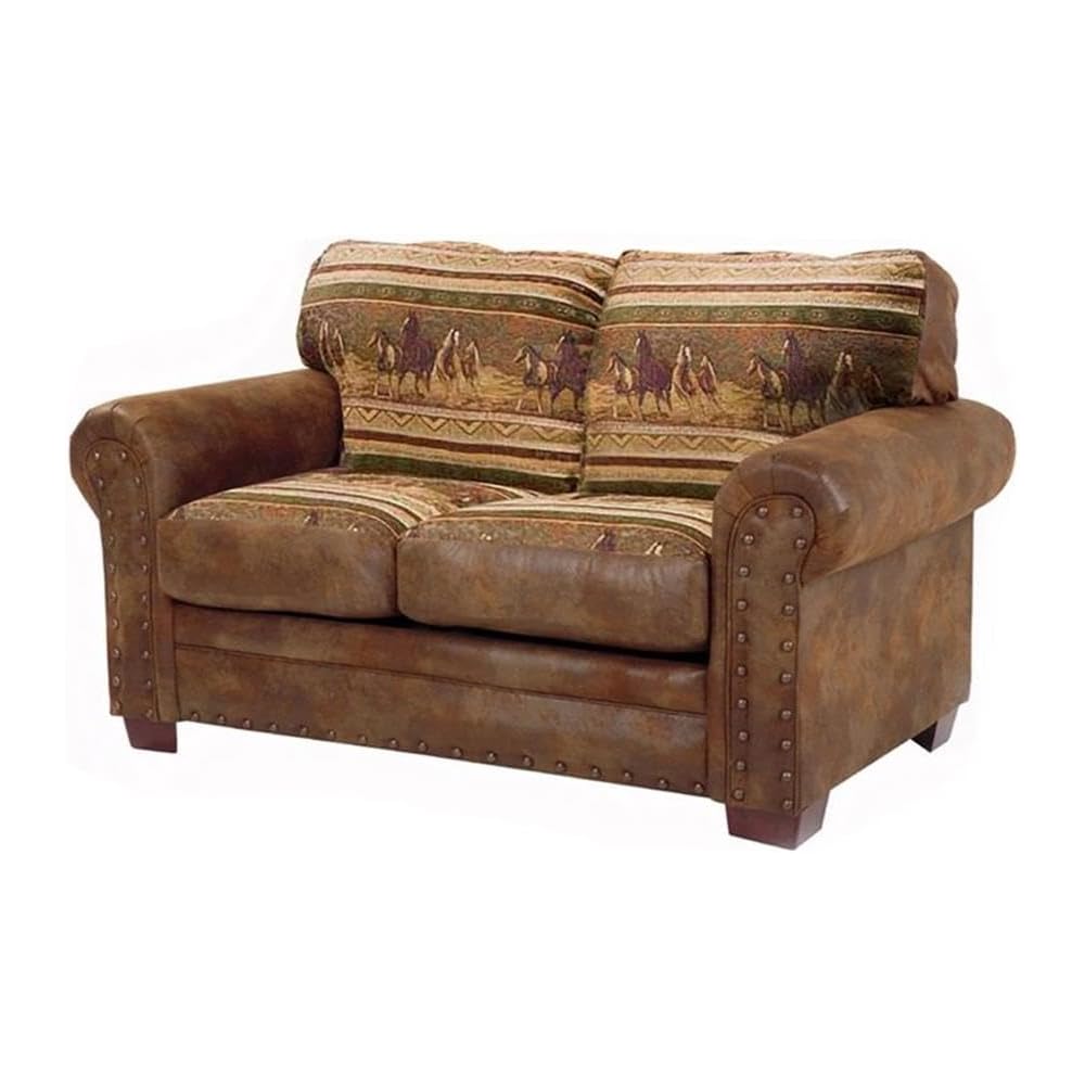 American Furniture Classics Microfiber Wild Horses Loveseat in Brown