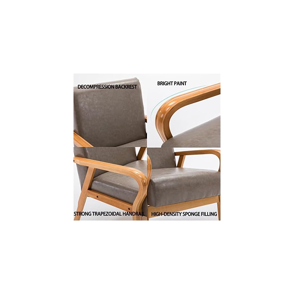 Mid Century Modern Leather Accent Chair - Comfy Upholstered Lounge Chair with Armrests for Living Room, Bedroom, Dorm, and Reading - Stylish Backrest Chair for Ultimate Comfort