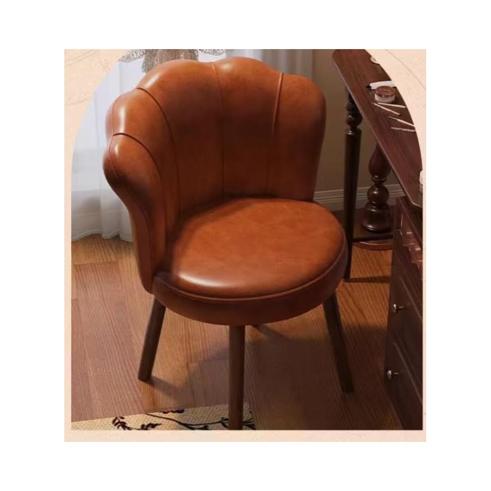 Accent Chair with Swivel, Faux Leather Upholstery, High-Density Foam, Solid Rubberwood Legs – Vanity, Desk, or Living Room Chair ([Rotating solid wood legs] Brown - wear-resistant oil wax skin)