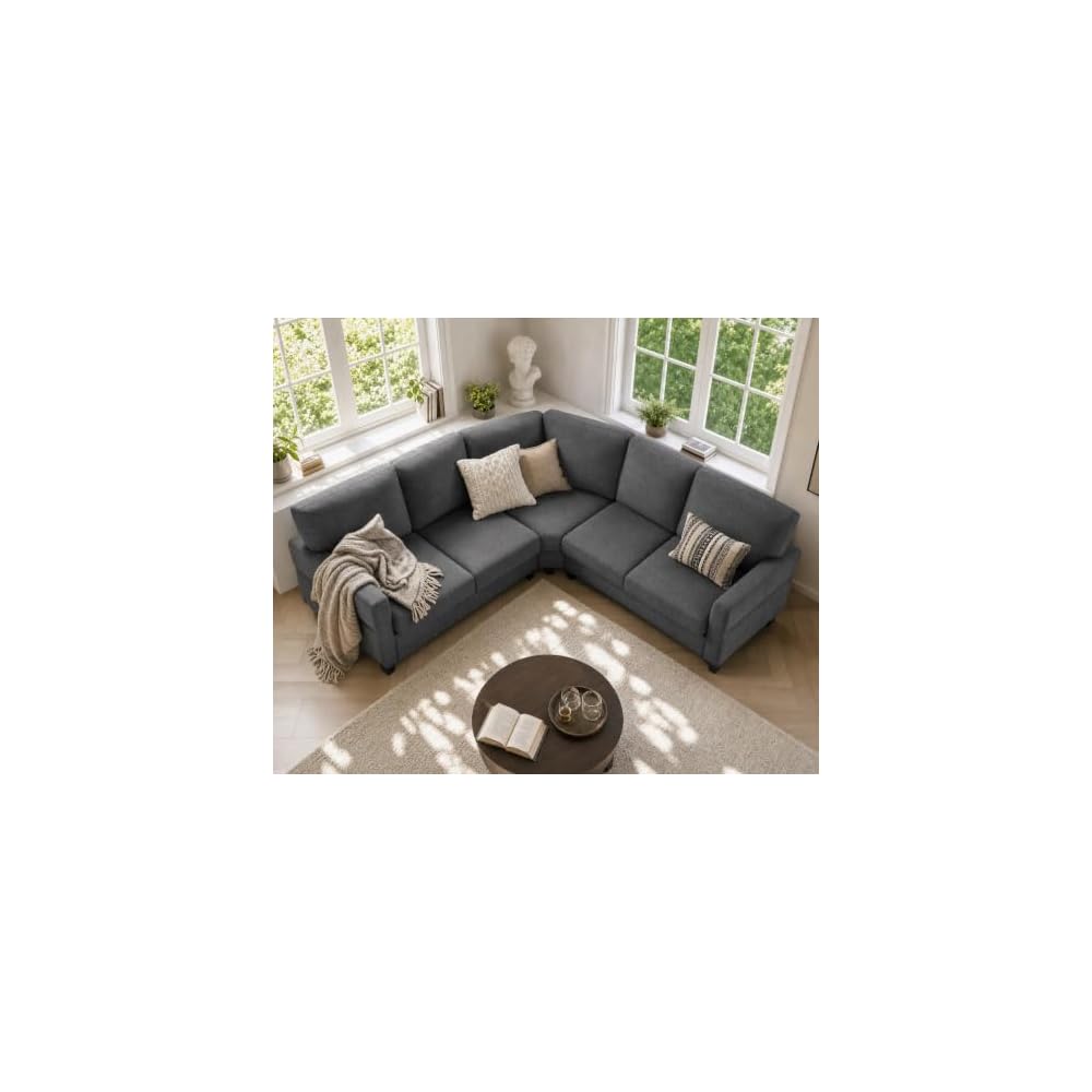 84'' L Shape Couches for Living Room, Small Sectional Sofa Dark Grey