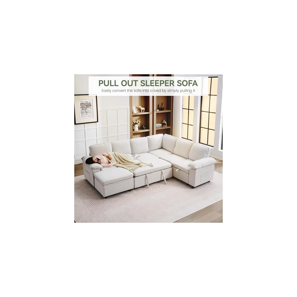 60" Modular Sectional Loveseat Couch with Pull Out Bed, Modern 2 Seater Sleeper Convertible Sofa Bed, Chenille Sectional Love seat Couches for Living Room, Bedroom, Office, Small Apartment，Beige