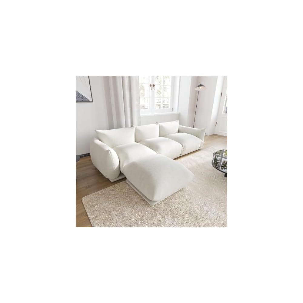 JACH 103" L-Shaped Sectional Couch, Minimalist Chenille Modular Sofas Couches, Mid-Century Couch Sectionals with Reversible Chaise Ottoman for Living Room, Office, Apartment, White
