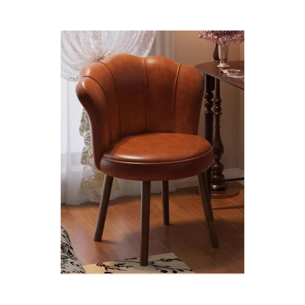 Accent Chair with Swivel, Faux Leather Upholstery, High-Density Foam, Solid Rubberwood Legs – Vanity, Desk, or Living Room Chair ([Rotating solid wood legs] Brown - wear-resistant oil wax skin)