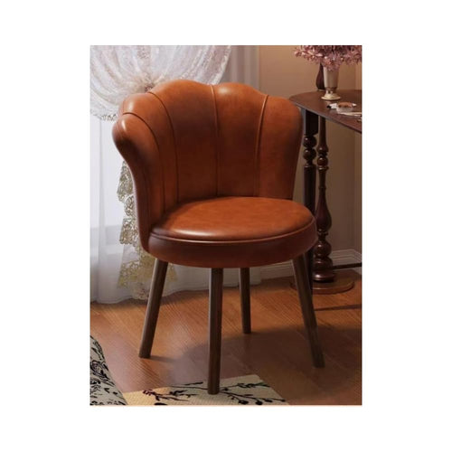 Accent Chair with Swivel, Faux Leather Upholstery, High-Density Foam, Solid Rubberwood Legs – Vanity, Desk, or Living Room Chair ([Rotating solid wood legs] Brown - wear-resistant oil wax skin)