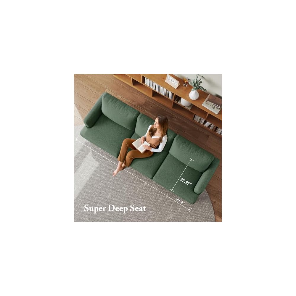 Busaurus Sofa Couches for Living Room, 3 Seater 89" Deep Seat Couch, Green