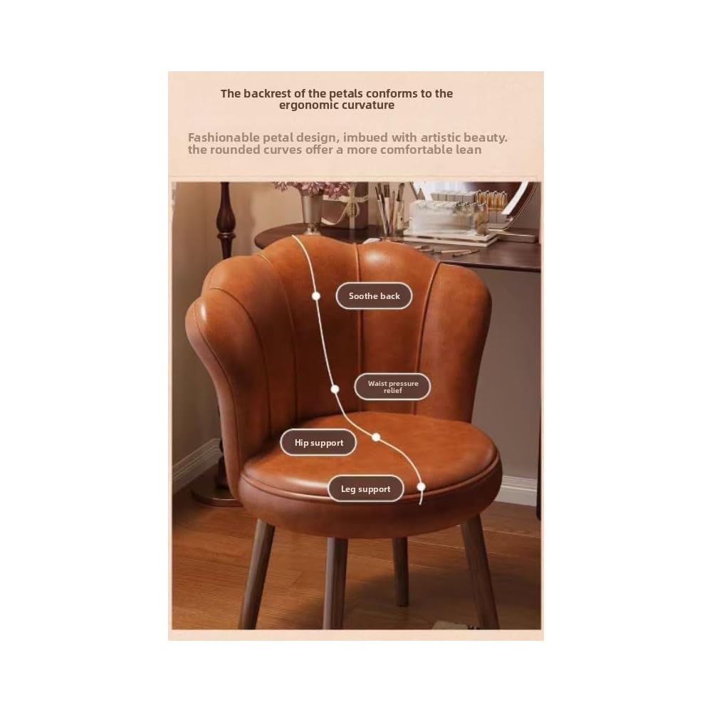 Accent Chair with Swivel, Faux Leather Upholstery, High-Density Foam, Solid Rubberwood Legs – Vanity, Desk, or Living Room Chair ([Rotating solid wood legs] Brown - wear-resistant oil wax skin)