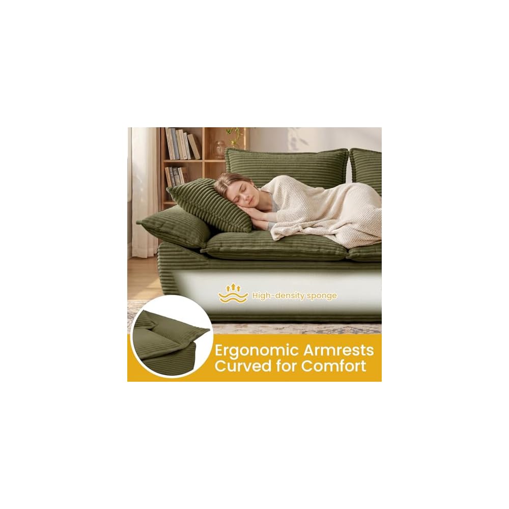 56" Boneless Loveseat, 2-Seater Green Boneless Sofa with Removable Cushions & 2 Pillows, Small Boneless Couch Deep Seat Compress Foam Sofa for Living Room, Apartments, & Office