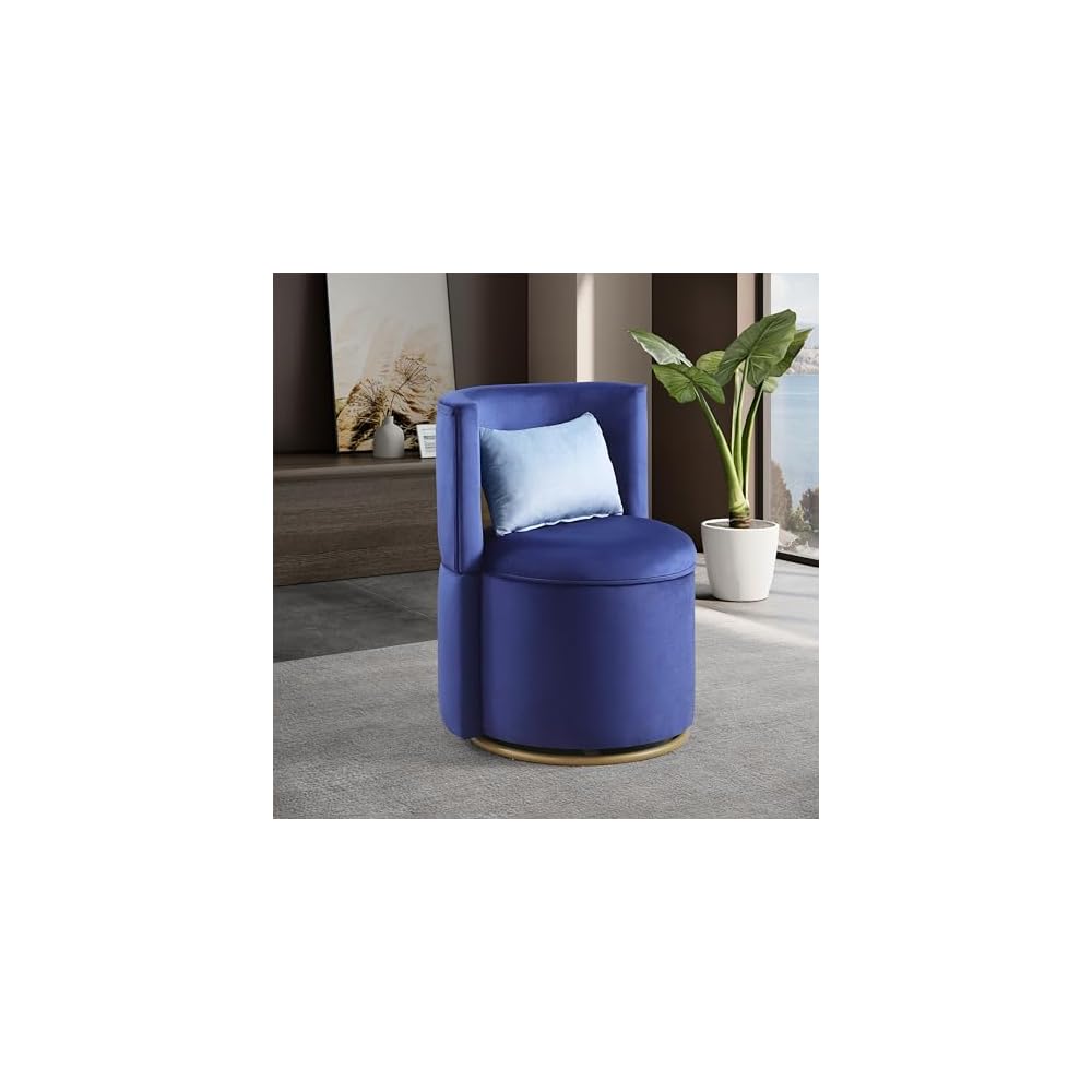 Swivel Accent Chair with Storage Velvet Round Barrel Chair with Metal Base Swivel Lounge Club Chair for Living Room Bedroom Nursery Room Blue