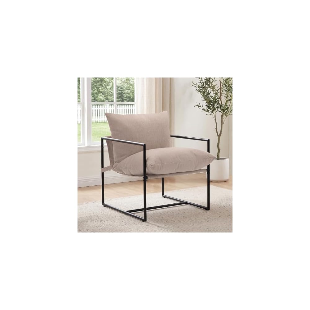 Modern Accent Chair, Upholstered Reading Sling Chair with Metal Frame and Soft Cushion,Stylish Lounge Armchair for Living Room, Bedroom or Office Seating, Black