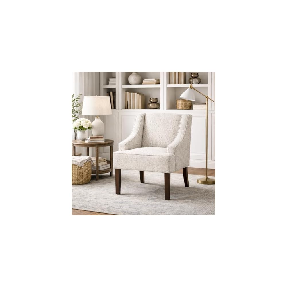 HomePop Classic Swoop Arm Accent Chair - Cream & Gray Vintage Stencil
