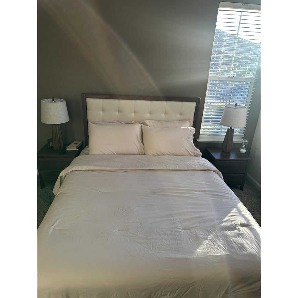 AMERLIFE Solid Wood King Bed Frame 50.2" Upholstered Headboard, Walnut