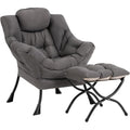 Welnow Lazy Chair with Ottoman, Reading Chair with Footrest,Dark Grey