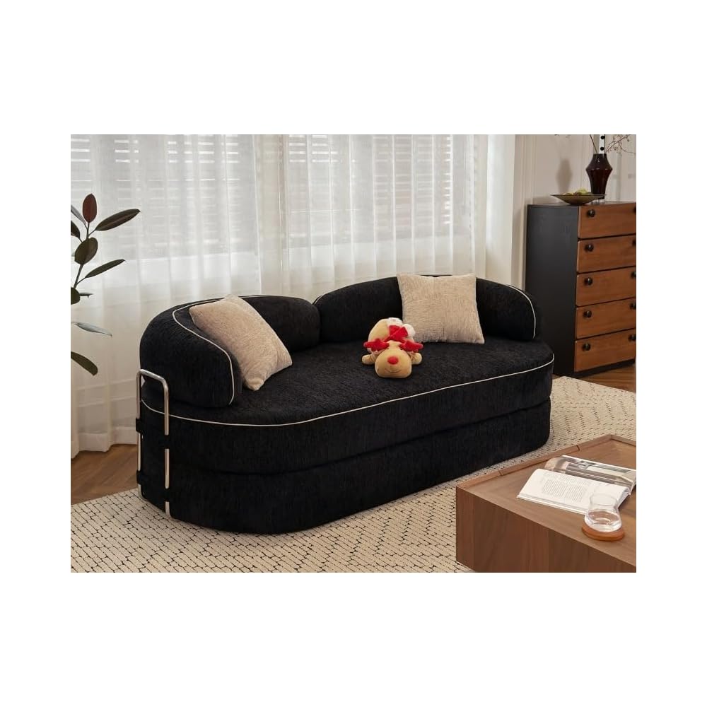4-in-1 Folding Convertible Sofa Bed, 78 Inch Compression Oversized Corduroy Upholstered Boneless Couch with Fixed-Shape Frame, Loveseat Sleeper with Pull Out Bed, Modular Futon Couch,Beige