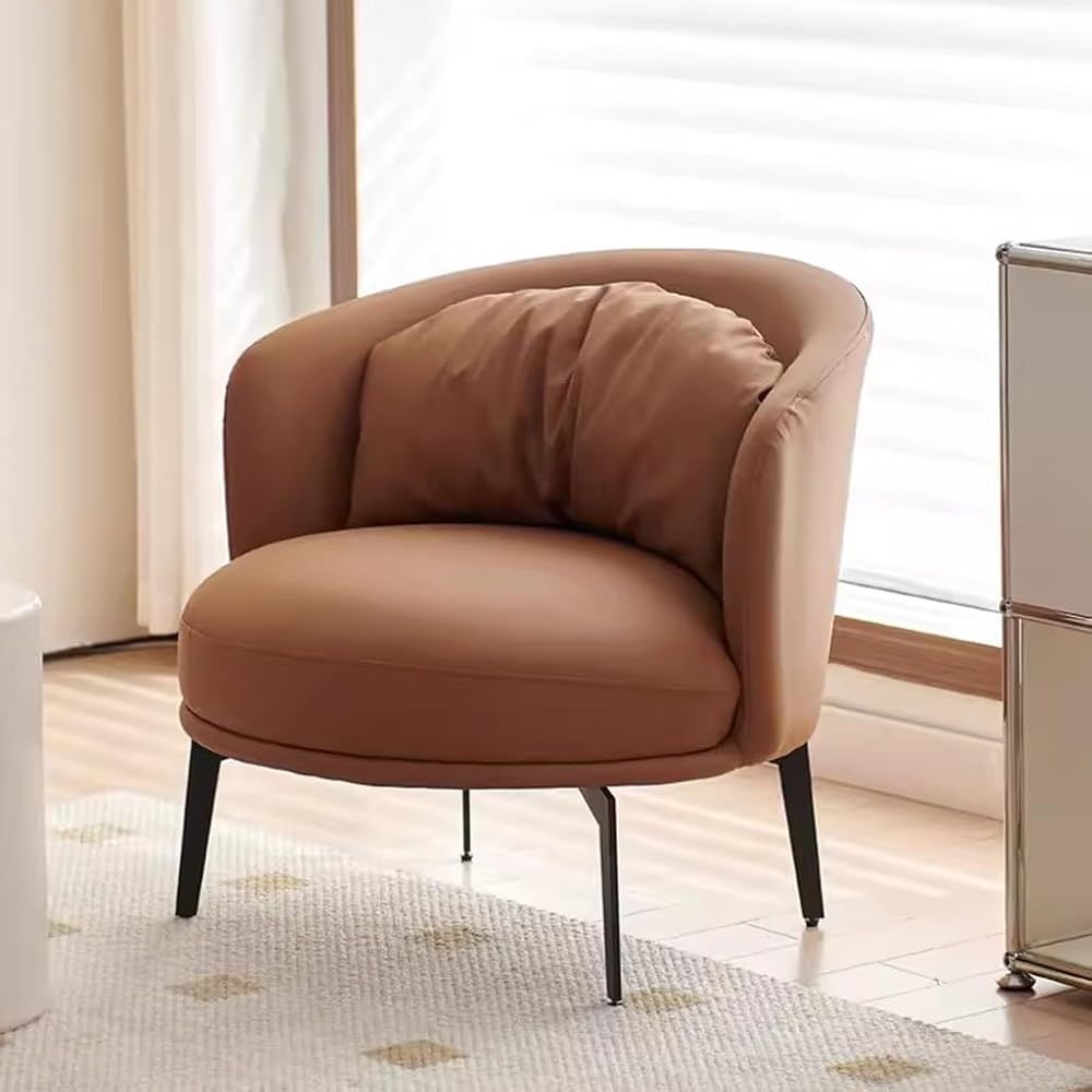Nordic Padded Cushion Accent Chair for Living Room,Mid Century Armchair with Arc Back,Lounge Reading Chairs Soft Pillow,Single Sofa Chair for Balcony(Brown)