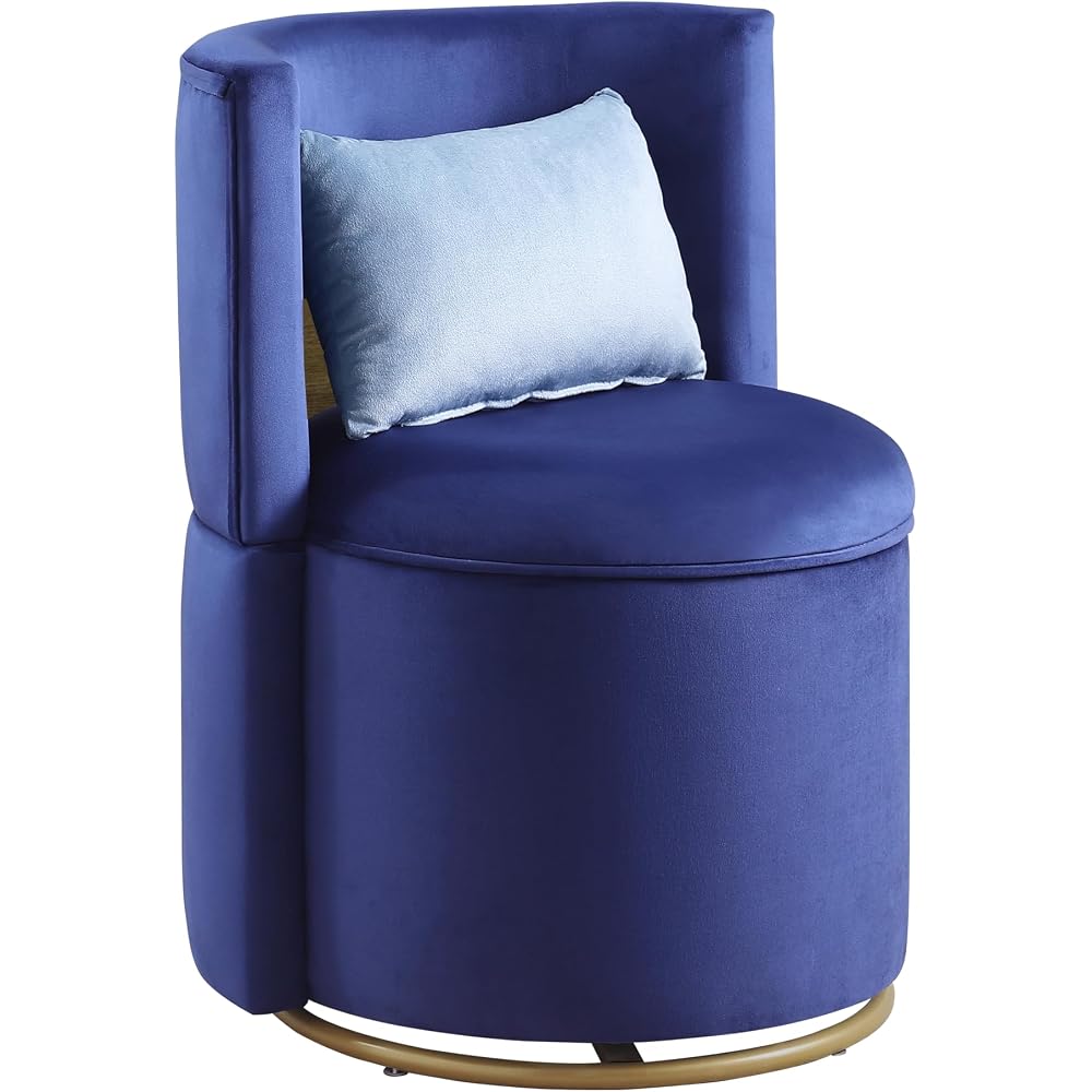 Swivel Accent Chair with Storage Velvet Round Barrel Chair with Metal Base Swivel Lounge Club Chair for Living Room Bedroom Nursery Room Blue