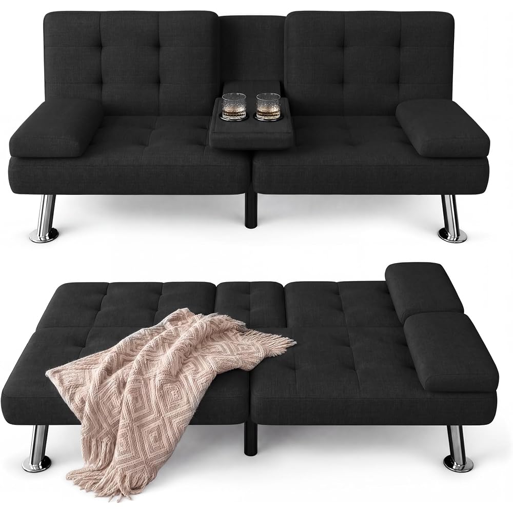Furmax Linen Futon Sofa Bed, Adjustable Futon Couch for Living Room