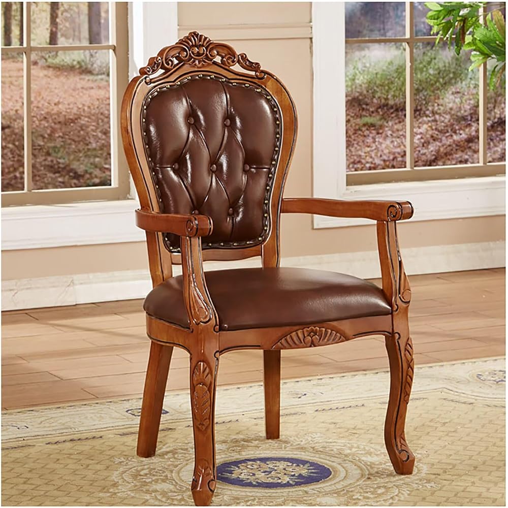 PU Sofa Chair Leather European Style Lounge Chair Minimalist Genuine Leather Wooden Chair Leisure Coffee Couch American Style Solid Wood for Home Negotiation Restaurant Living Room Bedroo Whiskey Bar