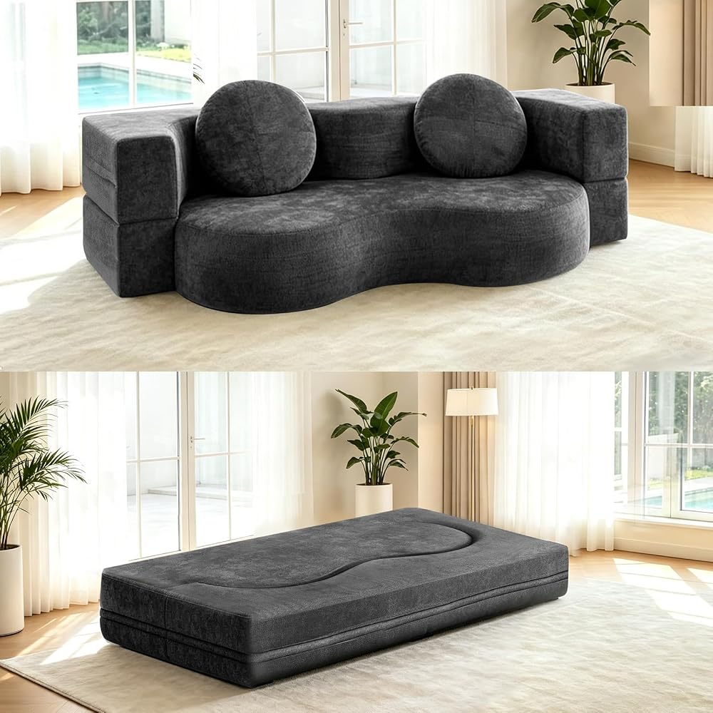 75" Convertible Futon Sofa Bed Boneless Sleeper Couch for Living Room -Grey