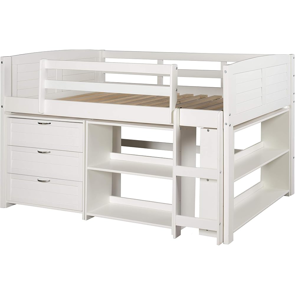 Donco Kids Louver Panel Twin Modular Low Loft Bed in White Finish - Combo Set B