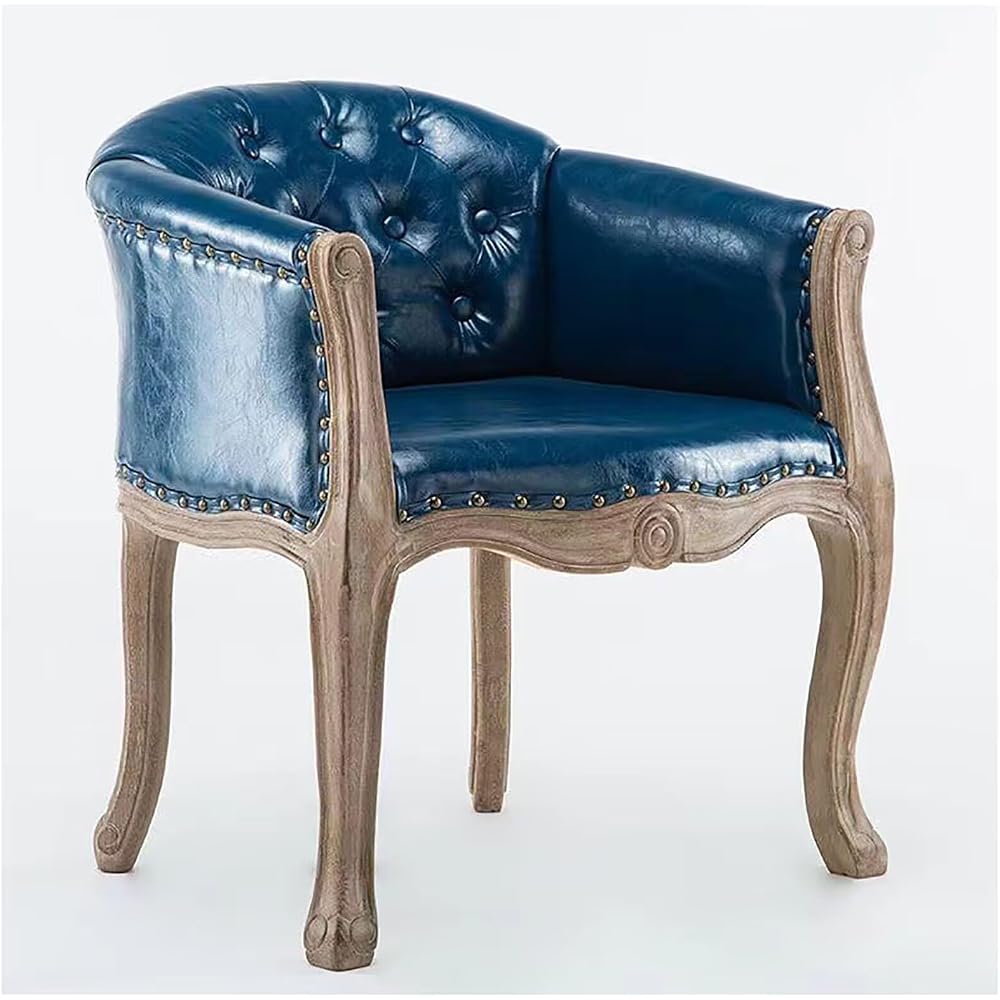 Lounge Chair Nordic Style Solid Wood Leather Recliner Chair American Style Vintage Distressed French Country Barrel Upholstered Armchair Fabric Ergonomic Single for Living Balcony Bedroom Whiskey Bar